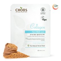 CHOBS(찹스) 유기농 에센스 콜라겐 마스크팩 25ml 텐셀시트 (독일 BDIH 영국 비건 할랄인증 유기농 화장품), 상세설명 참조, 없음