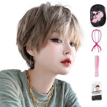 가발위드 단발 머리 숏 커트 통가발 루이다 +가발걸이1개+가발전용빗1개+가발망1개 세트상품, 라이트허니
