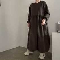 [비비애르] 레이스 셔링 기모 롱 원피스여리핏 리본 러블리한코디 빅사이즈