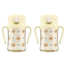 아키움 라이언_베어 빨대컵 2종세트, 200ml+200ml, 레몬, 레몬