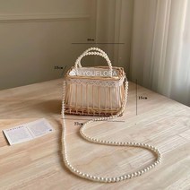 꽃꽂이 바구니 진주 손잡이 꽃 장식 선물, 02. 직사각 진주 체인백(체인125cm)