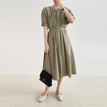 하객 오피스룩 D링 벨트 세트 벌룬소매 셔링 셔츠 롱 원피스 봄 여름 가을 빅사이즈 임부