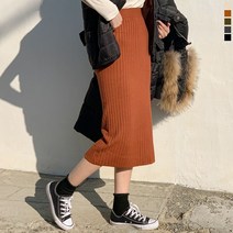 티데일리 여성용 머핀 니트 골지 뒷트임 밴딩 롱 스커트