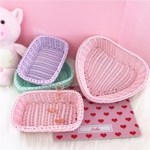 파스텔 라탄 하트 사각 바구니 소품정리 트레이 인테리어 다용도 수납 보관, 하트_보라, 1개