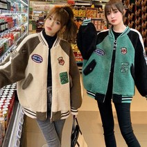 JUSTFEELING 도톰 램스울 코트 루즈핏 야구복 뽀글이자켓 후리스 오버핏 아우터 데일리 가을 겨울 점퍼