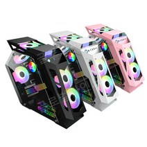 데스크탑 쿨링 케이스 컴퓨터 수냉식 공랭식 지원 측면 패널 카페, KGod-흰색+3RGB색상변경팬