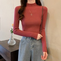 반집업 맨투맨 브이넥 가을 여성 풀오버 스웨터 패션 하프 터틀넥 니트 여성 점퍼 긴 소매 겨울 블랙 소프트 탄성 블라우스