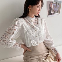 무배송 고풍스러운 진주 버튼 데이지 레이스 하객룩 여신블라우스