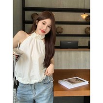 홀터넥 캐미솔 여성 여름 민소매 셔링 탑
