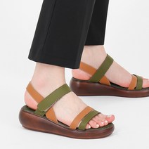 슈아 여성용 천연소가죽 딱하나 경량 통굽 스트랩 샌들