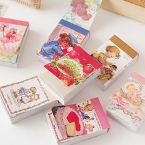 레트로 감성 미니 책 다이어리 꾸미기 100매 배경지, 딸기파티