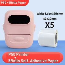 라벨기 휴대용 블루투스 Marklife-P50 304dpi 미니 포켓 컬러 블루투스 열전사 휴대용 프린터 사진 인쇄, 24 Pink P50 with 5Roll