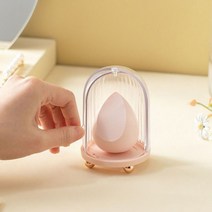 미닫이 투명 돔 물방울 퍼프 보관함 케이스, 핑크