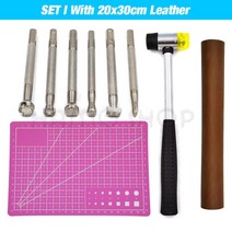 가죽 공예 도구 키트 전문 손 바느질 안장 그루버 스티칭 펀치 조각 작업 세트 DIY 액세서리용, SET I With Leather