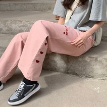 데일리룩 심플 2021년 스타일리쉬한 하트 자수 일자 청바지 바지 러쉬 고풍스러운 사복
