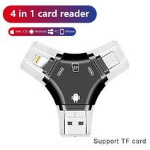 4in1 OTG 카드 리더 iOS 전화 SD TF 메모리 작성기 USB 2.0 카메라 연결 어댑터 X XS MAX XR 6 7 8 iPad, 02 Black