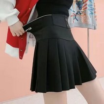 드레스 원피스대여 하라주쿠 단추 편지 인쇄 플리츠 스커트 탄성 높은 허리 라인 미니 패션 학교 카와이 여성