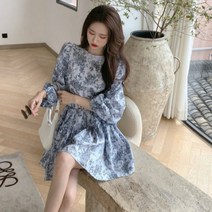 캉캉 미니 원피스 플라워 벌룬 허리 벨트 주름 A라인