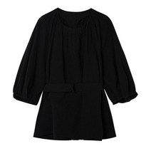 베스띠벨리 2022 여름 7부 퍼프 소매 벨티드 블라우스2432BK