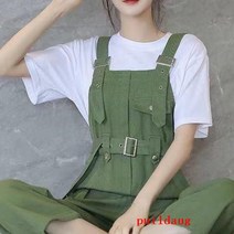 puildaug 스트랩 셔츠 여성의 봄 여름 및 가을 느슨한 캐주얼 스트레이트 튜브 높은 허리 샴 오버롤 세트
