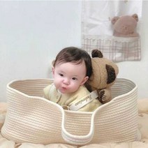 아기침대매트리스 유아 가구 요람 세트 어린이 애기 -, 화이트 그레이 + 수면 쿠션