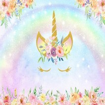 셀프 사진 촬영 포토 호환 유니콘 배경 소녀 생일 파티 장식 무지개 꽃 공주 베이비 샤워 배너, Vinyl---90x60cm+12
