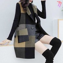 77우먼스 여성 체크모직조끼 베스트 아우터 빅사이즈 체크 모직 조끼 데일리룩 코디 이월 이월상품 [리현커머스]