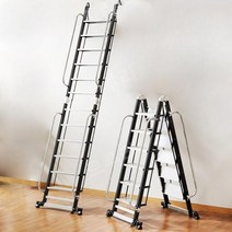 피난 사다리 하향식 안전난간 완강기 비상 중앙 점검 가설 계단 맨홀 작업 안전 알루미늄 접이식, 검은색 알루미늄 합금 10단