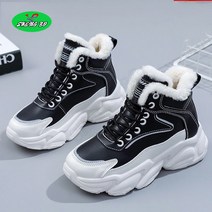 SHENGBO여성 기모 하이탑 워커 키높이 5cm 통굽 레이스업 스니커즈 운동화 털 안감 겨울 여자하이탑 발편한 신발001QDR112366