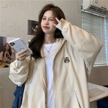 여자 후드 집업 곰돌이 그레이 파란색 색상 여성 가을 캐주얼 자켓 커플 보세 얇은 재킷