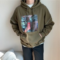 데일리 레트로 감성 콜라 오버핏 기모 후드티셔츠