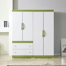 해해동동 클라라(댐퍼경첩)1600투서랍 장롱세트(2서랍옷장+옷장or이불장)신제품 (88), 긴문형 내부 - 옷장, 화이트그린