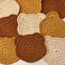 또티 곰돌이 손뜨개 티매트 코스터 컵 잔 받침 5color, 브릭