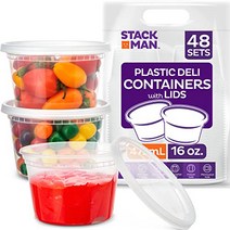 [48 Sets -16 oz.] Plastic Deli Food Storage Containers with Airtight Lids - Soup Containers with Lid, 1