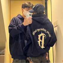 아메리칸 레터링 프린트 남녀 커플 가을 겨울 루즈핏 후드 반바지 커플룩