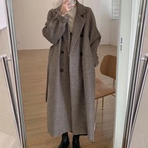 K.ONLINE SHOP여성 겨울코트 세미오버핏 모직 체크 핸드메이드코트 트위드자켓 청자켓 가죽자켓