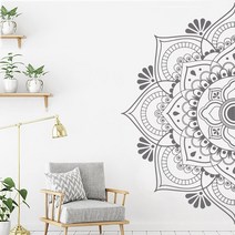 침대 헤드 보드 프레임 선반 수납 half mandala wall decal headboard 도어 창 비닐 스티커 마스터 침실 요가 스튜디오 홈 장식 boho style, 4호 다크 그레이, 57x115cm
