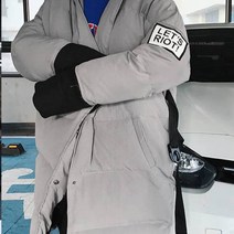 가바바 남성 겨울 롱패딩 힙합스러움 시크한 매력적인 스타일 레터링 프린팅 빅 손목 밴딩 후드 데일리 패딩점퍼 G40645