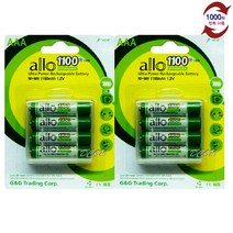 ALLO 대용량 1100mAh AAA 충전지 건전지 장난감 도어락 리모컨, 4개입, 2개