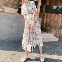 잇츠스타일 에스틱 브이넥 해변 바캉스 롱 원피스