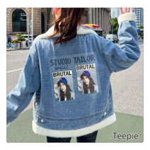 티피/Teepie 램스울 데님 코트 추동 도톰 기모 루즈핏 한국판 빅사이즈 패딩