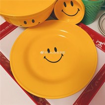 올 옐로우 스마일 접시 플레이트 컵 보울 세트 식기 커플 신혼, 9인치 깊은 접시