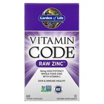 Garden of Life (가든 오브 라이프) Garden of Life Vitamin Code 무가공 아연 베지 캡슐 60정, 2개