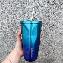 스타벅스 크러쉬 콜드컵 보틀 텀블러 세척솔 에코백 서비스 473ml, 블루