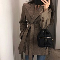 여성 헤링본 자켓 코트 모직 천 블레이저 어 가 겨울 레트로 느슨한 오피스 레이디 재킷