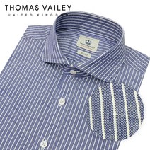 [토마스베일리] [THOMAS VAILEY] 토마스 베일리 린넨 스트라이프 와이드카라 셔츠 네이비 1THTHA5MSU132