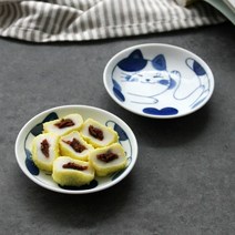 오반자이 블루네코 접시 일본 그릇 식기, 블루네코 접시 10cm[바둑이], 1개