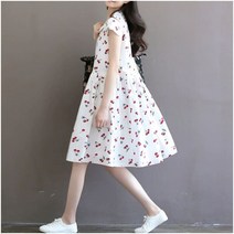 앵두플레어원피스 라운드카라 러블리 빅사이즈 린넨 롱치마 나일론원피스 바스락소재 빈티지 패턴