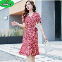SHENGBO브이넥 머메이드 스커트 플라워 쉬폰 미디원피스NO.004LH908