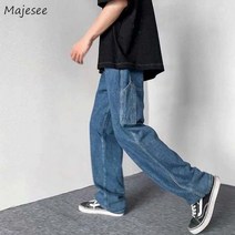 남자 연청바지 와이드 청바지 남성 빈티지 레그 진 바지 주머니 BF 데님 Mopping 힙합 공구 가을 스트레이트 Pantalones S-3XL